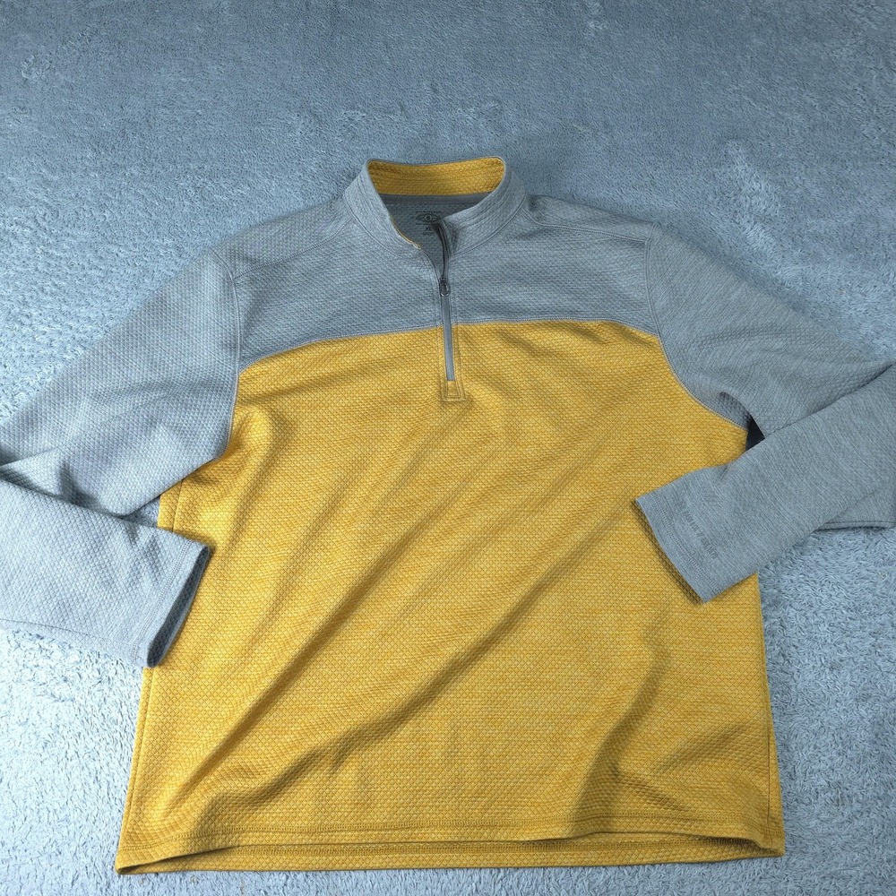 G.H. Bass & Co. Pullover Mens XL Yellow Gray 1/4 Zip Mock Neck Knit Colorblock